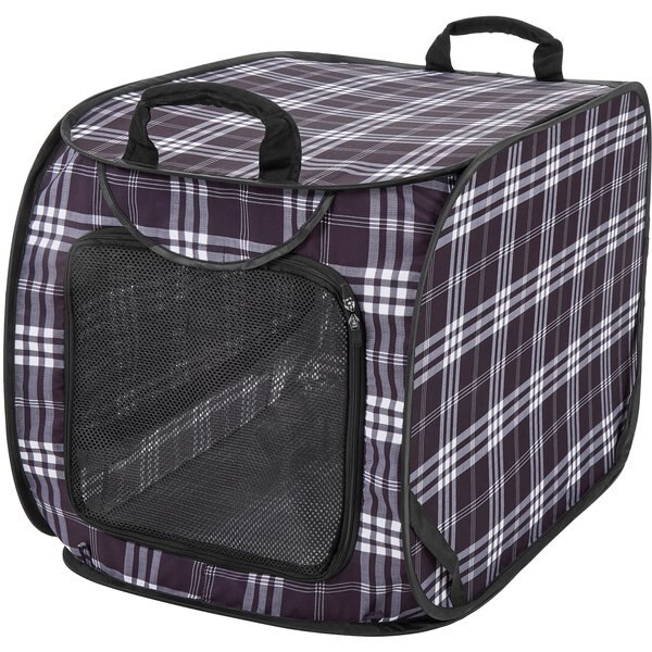FRISCO Collapsible Cat Cage, Litter Box, & Mat, Black Plaid