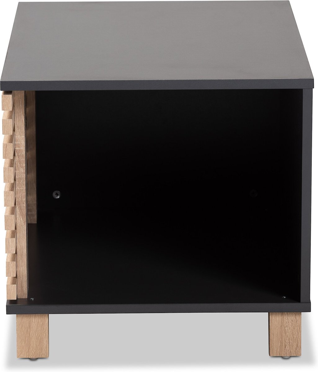 BAXTON STUDIO Anson Cat Litter Box Cover House, Dark Grey & Oak