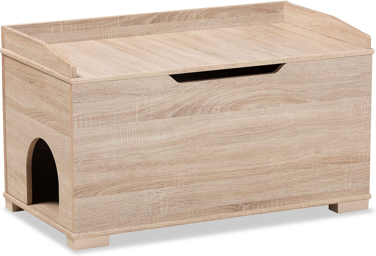 BAXTON STUDIO Cambrie Cat Litter Box Cover House, Oak