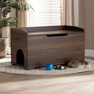 BAXTON STUDIO Anson Cat Litter Box Cover House Walnut Brown