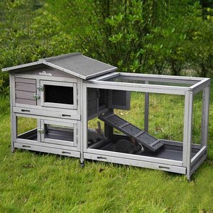 AIVITUVIN 33.5-in Indoor & Outdoor Ashpalt Roof Wheeled Rabbit Hutch ...