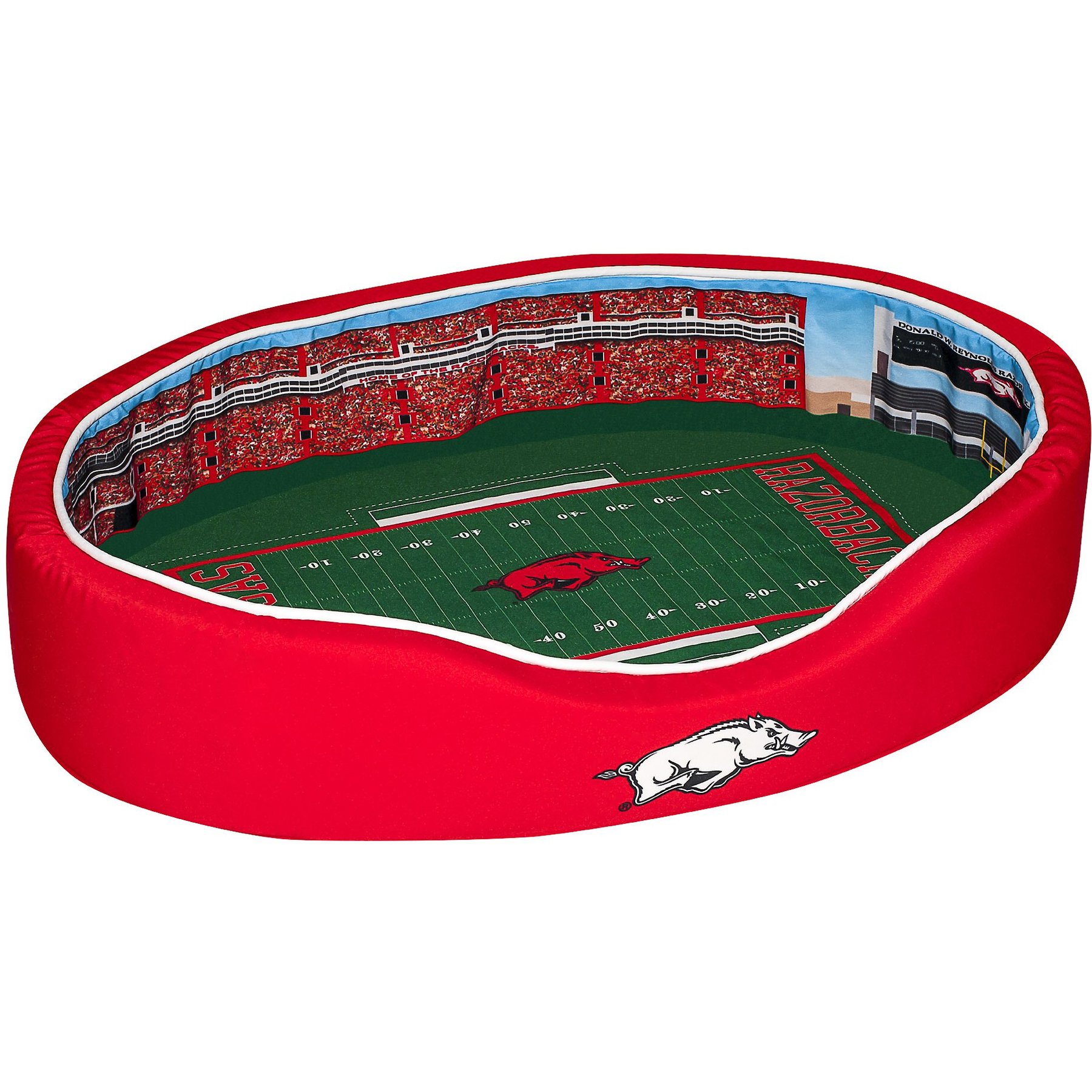 StadiumSpot SEC College Stadium Bolster Dog Bed with Removable Cover, University of Arkansas, Medium