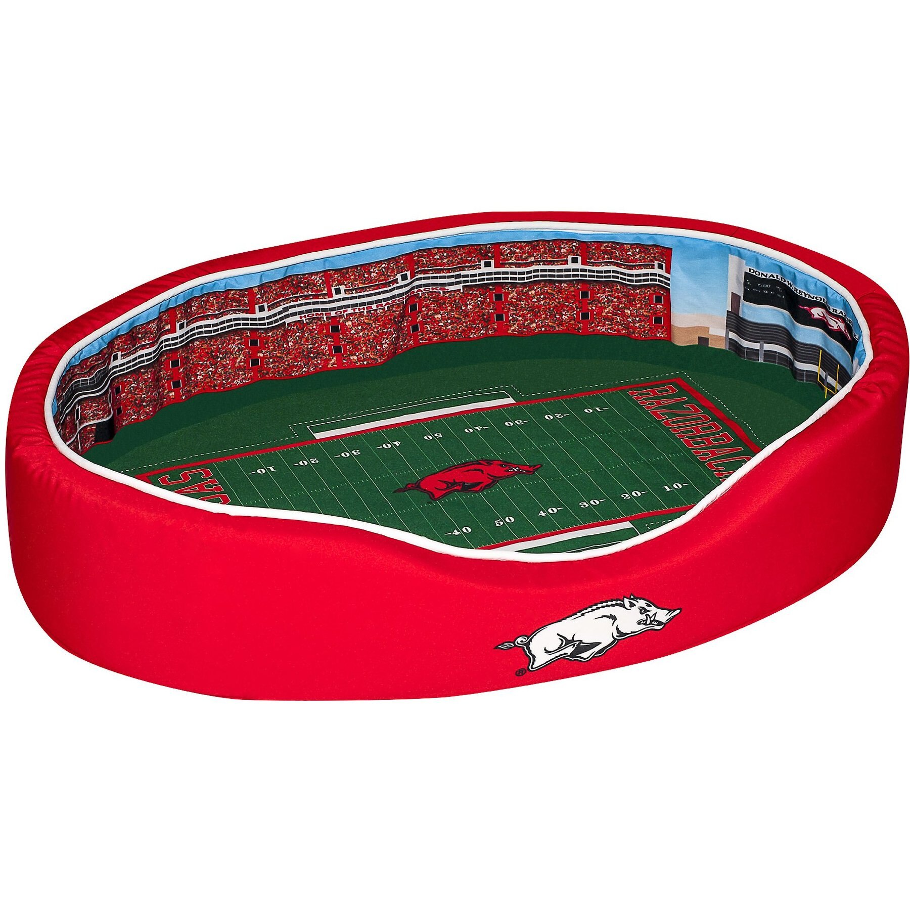 StadiumSpot SEC College Stadium Bolster Dog Bed with Removable Cover, University of Arkansas, Large