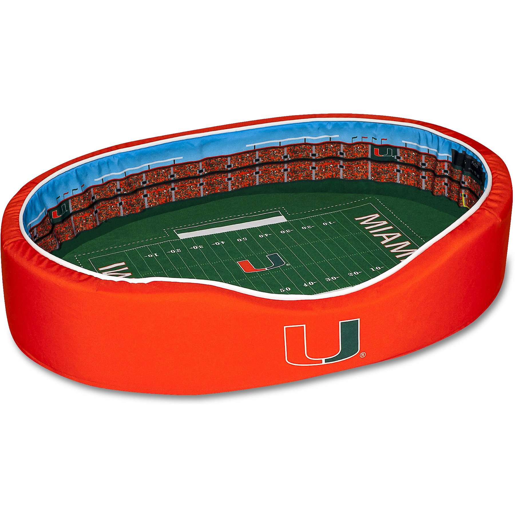 StadiumSpot ACC College Stadium Bolster Dog Bed with Removable Cover, University of Miami, Large