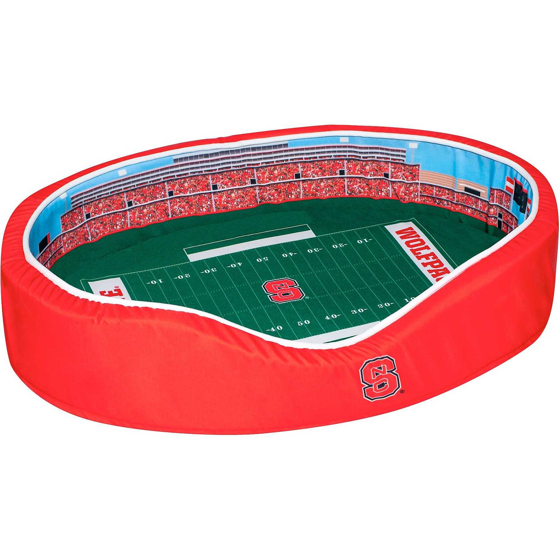 StadiumSpot ACC College Stadium Bolster Dog Bed with Removable Cover, North Carolina State, Medium