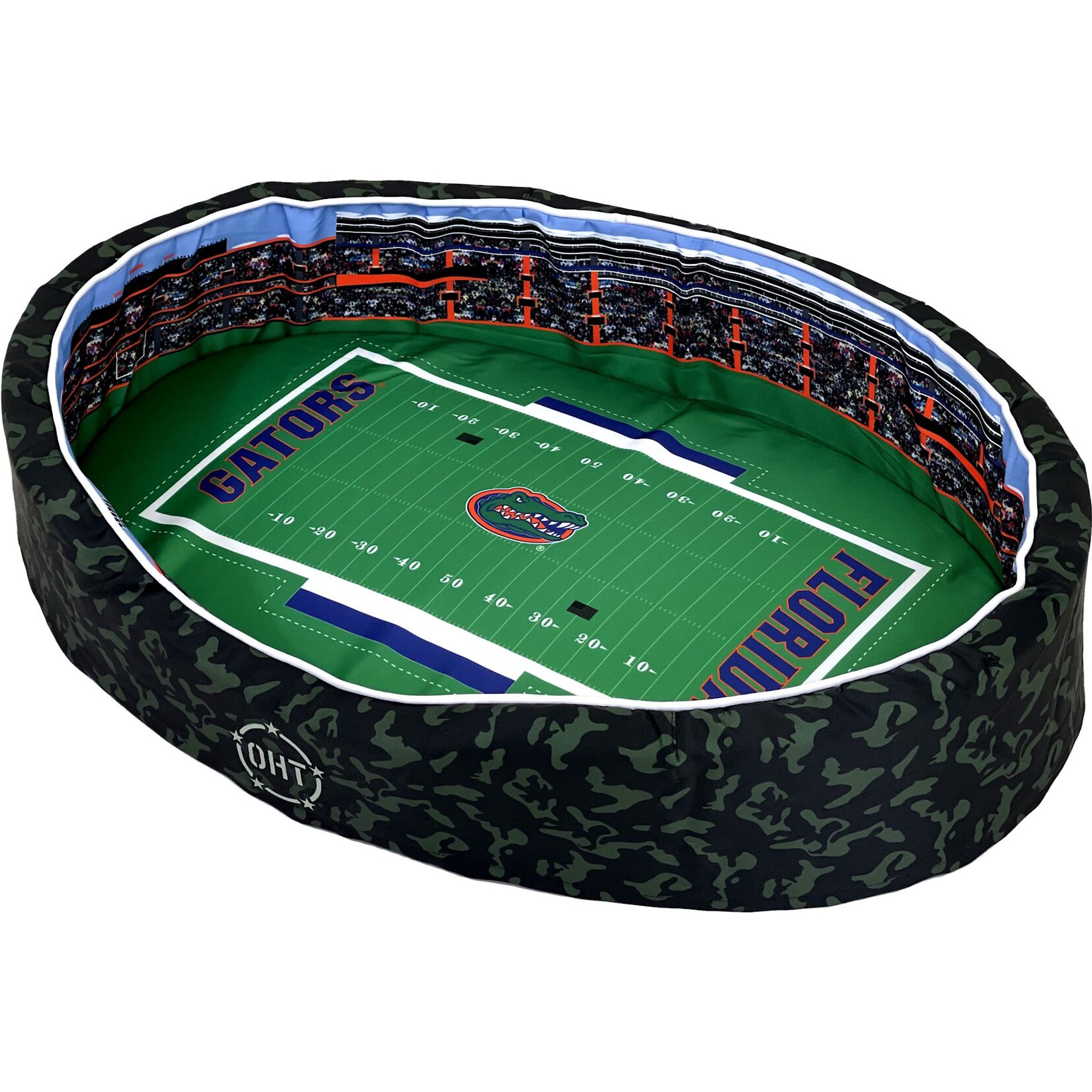 StadiumSpot x OHT Olive Camo College Stadium Bolster Dog Bed with Removable Cover, Florida Gators, Large