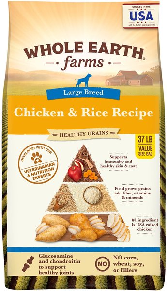 Whole Earth Farms Healthy Grains Large Breed Chicken & Rice Recipe Dry Dog Food, 37-lb bag slide 1 of 9