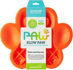 Pet Dream House PAW Non-Skid Plastic Slow Feeder Dog Bowl, Orange