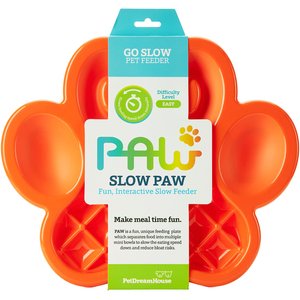 Pet Dream House PAW Non-Skid Plastic Slow Feeder Dog Bowl, Orange