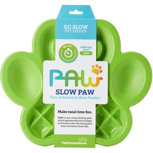 Pet Dream House PAW Non-Skid Plastic Slow Feeder Dog Bowl, Green