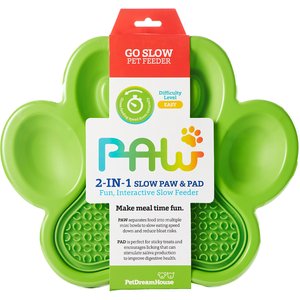 Pet Dream House PAW Non-Skid Plastic 2-in-1 Slow Feeder Dog Bowl, Green