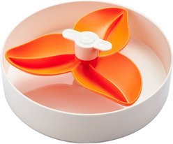 Pet Dream House SPIN Easy Level Bougainvillea Non-Skid Plastic Interactive Slow Feeder Dog Bowl, Orange