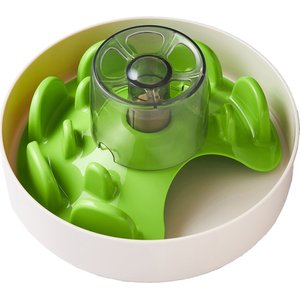 Pet Dream House SPIN Tricky Level UFO Maze Non-Skid Plastic Interactive Slow Feeder Dog Bowl, Green