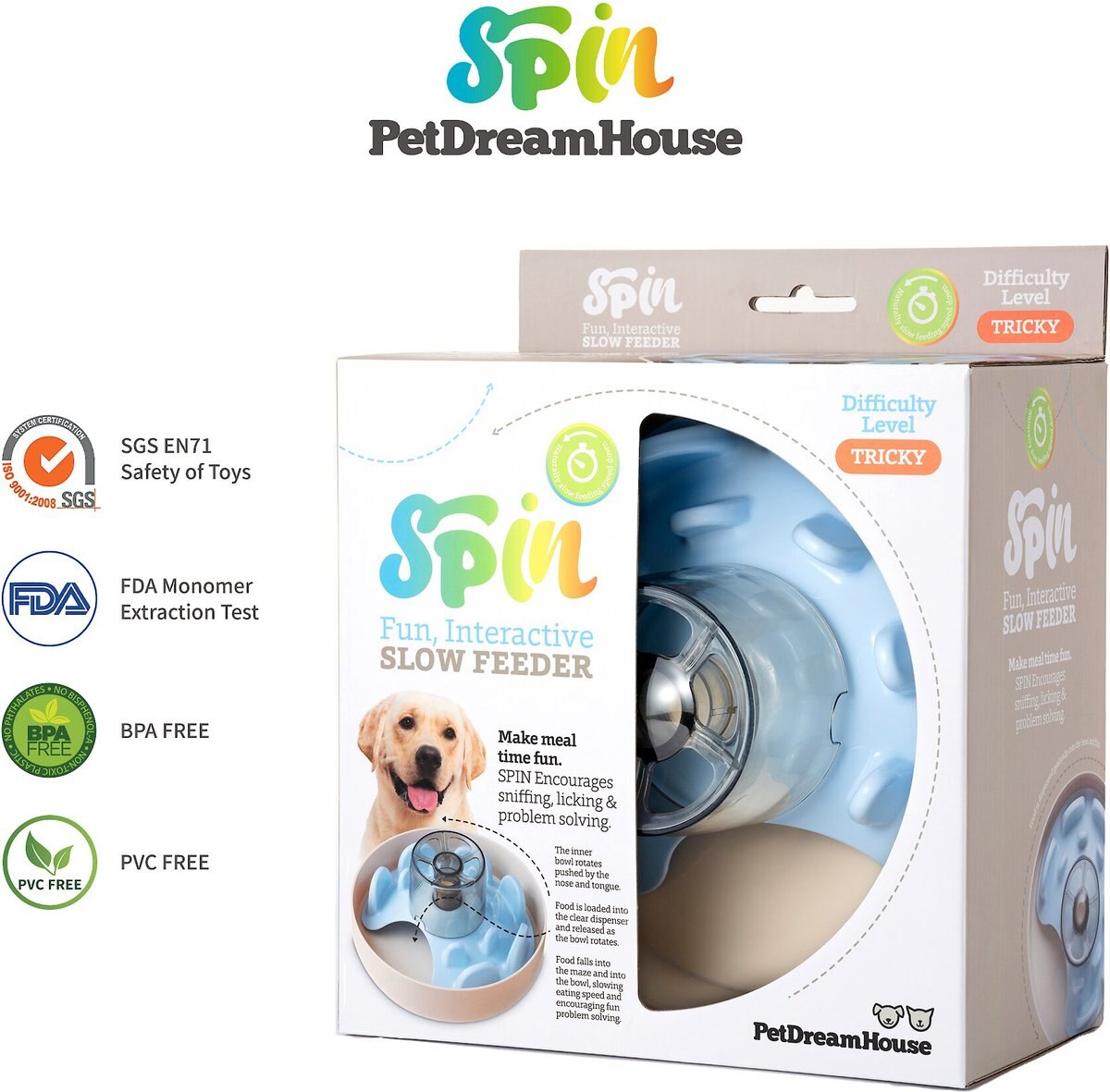 Pet Dream House SPIN Tricky Level UFO Maze Non-Skid Plastic Interactive Slow Feeder Dog Bowl