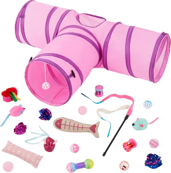 Frisco Plush, Teaser, Ball & Tri-Tunnel Variety Pack Cat Toy with Catnip, 20 count, Pink slide 1 of 4