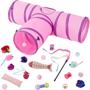 Frisco Plush, Teaser, Ball & Tri-Tunnel Variety Pack Cat Toy with Catnip, 20 count, Pink