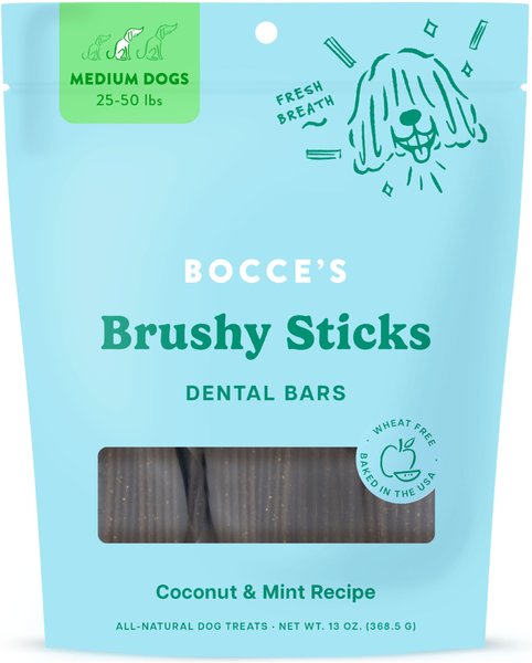 Bocce's Bakery Dailies Brushy Sticks Coconut & Mint Recipe Dental Dog Treats, 16 count slide 1 of 3