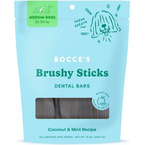 Bocce's Bakery Dailies Brushy Sticks Coconut & Mint Recipe Dental Dog Treats, 16 count