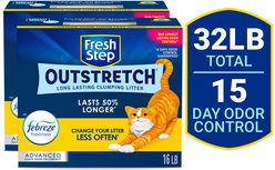 Fresh Step Outstretch Advanced Concentrated Febreze Freshness Scented Clumping Clay Cat Litter, 32-lb Total (2 Pack of 16-lb Boxes)