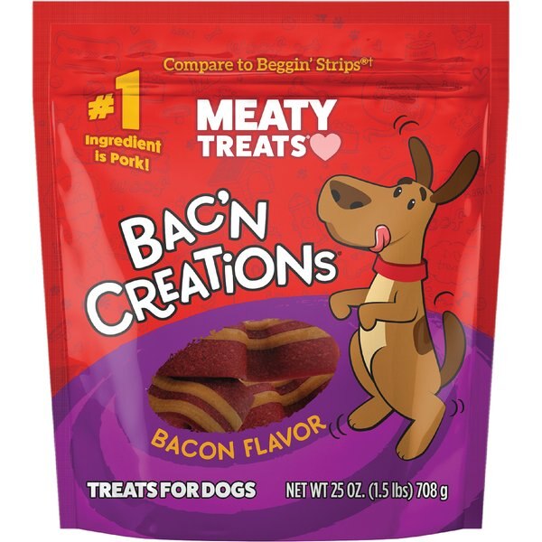 Meaty Treats Bac'n Creations Bacon & Peanut Butter Flavor Strips Soft & Chewy Dog Treats, 25-oz bag