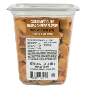 Meaty Treats Gourmet Beef & Cheese Flavor Cuts Soft & Chewy Dog Treats, 20-oz canister