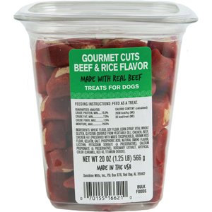 Meaty Treats Gourmet Beef & Rice Flavor Cuts Soft & Chewy Dog Treats, 20-oz canister