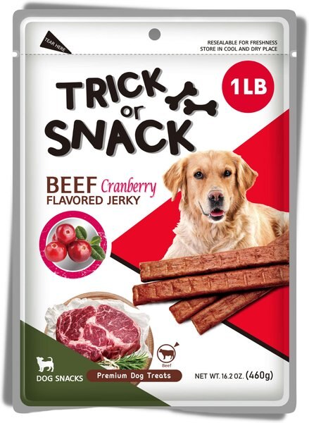 Trick or Snack Beef & Cranberry Flavored Jerky Dog Treats, 1-lb bag slide 1 of 8