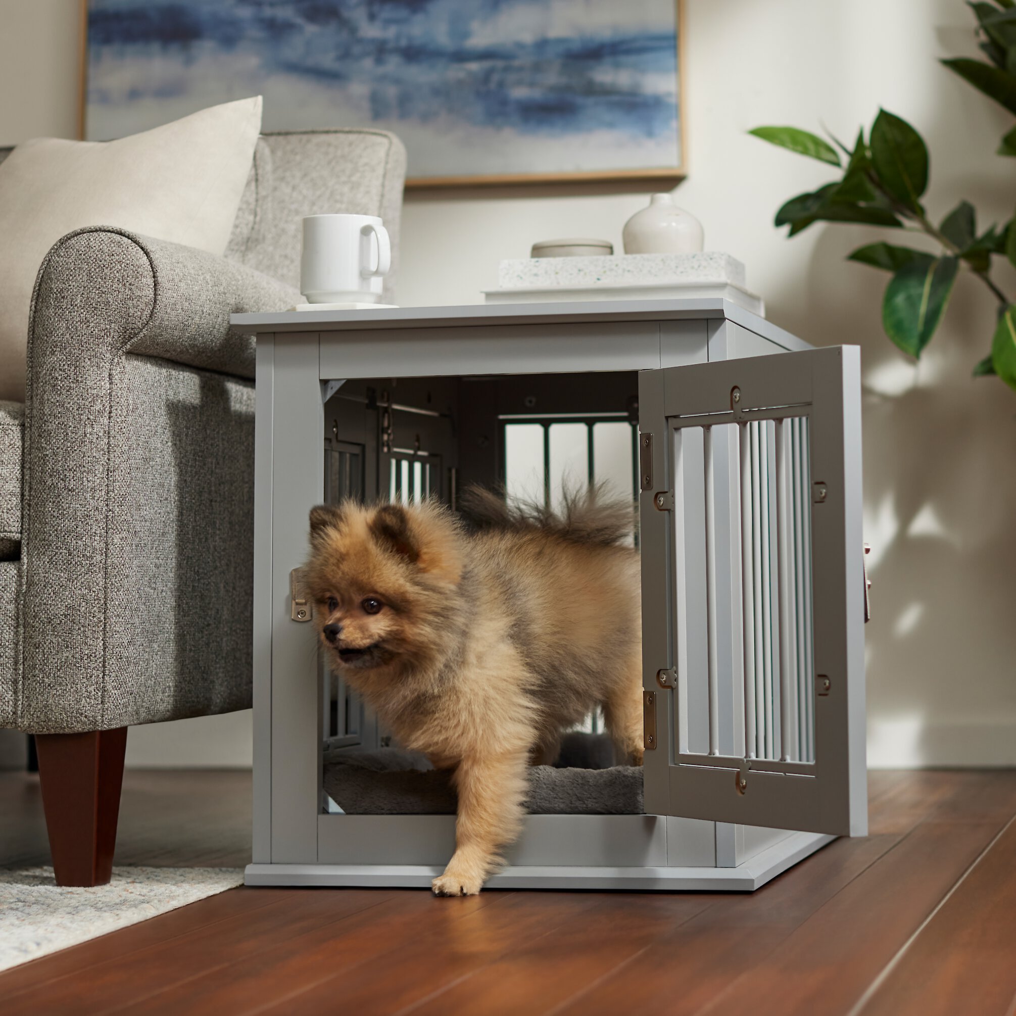 FRISCO Double Door Wood & Metal Furniture Style Dog Crate, Gray ...