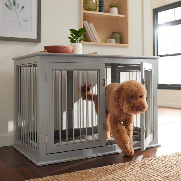 Frisco Double Door Wood & Metal Furniture Style Dog Crate, Gray, Large, 42 inch slide 1 of 5
