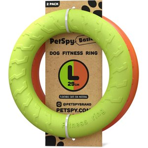 PetSpy Fitness Ring Dog Toy, Orange, Green, Large, 2 count
