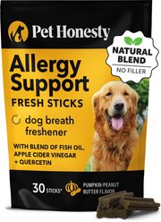 PetHonesty Allergy Support Fresh Sticks Pumpkin Peanut Butter Flavor Dog Dental Chews, 30 count