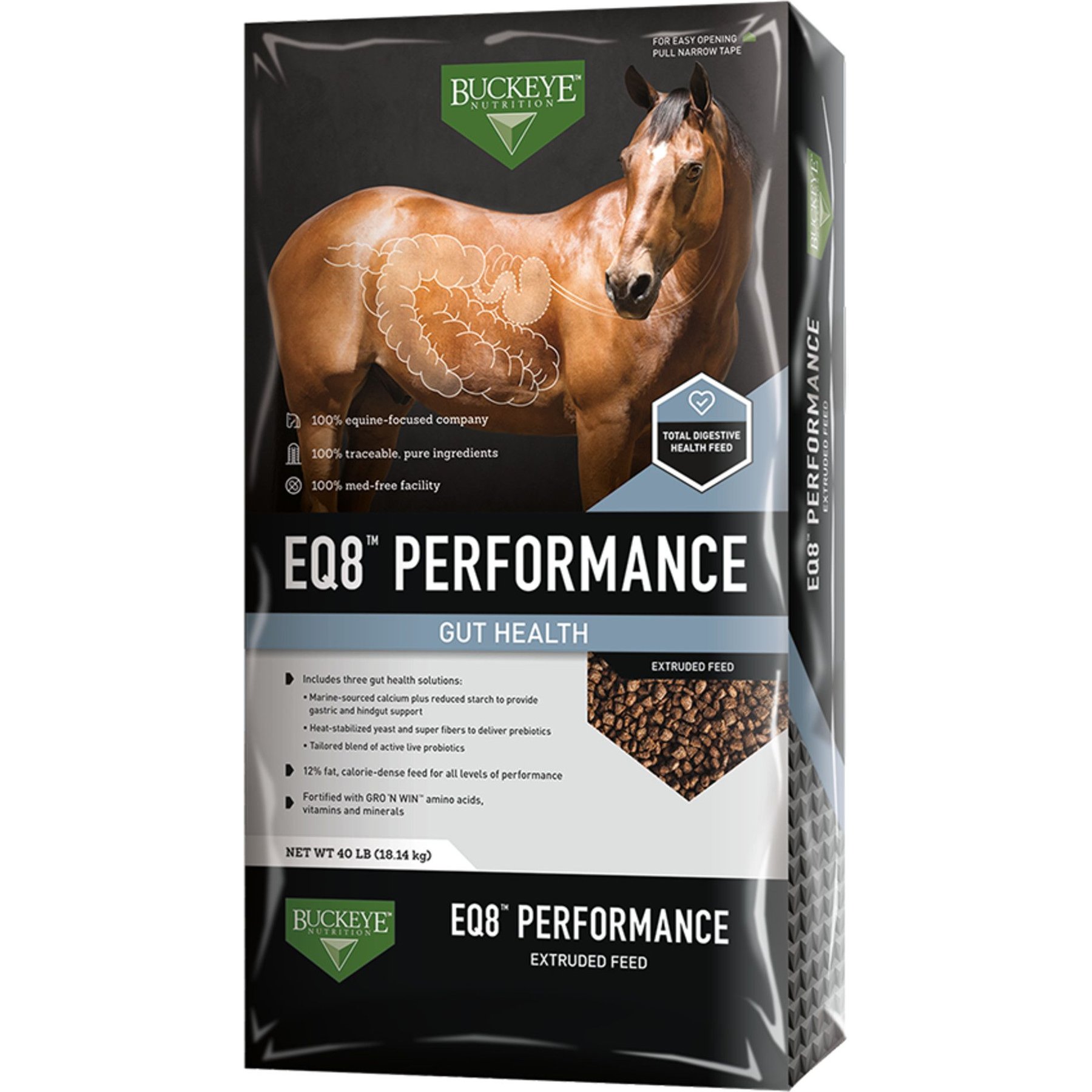 BUCKEYE NUTRITION EQ8 Performance Gut Health Horse Feed, 40lb bag
