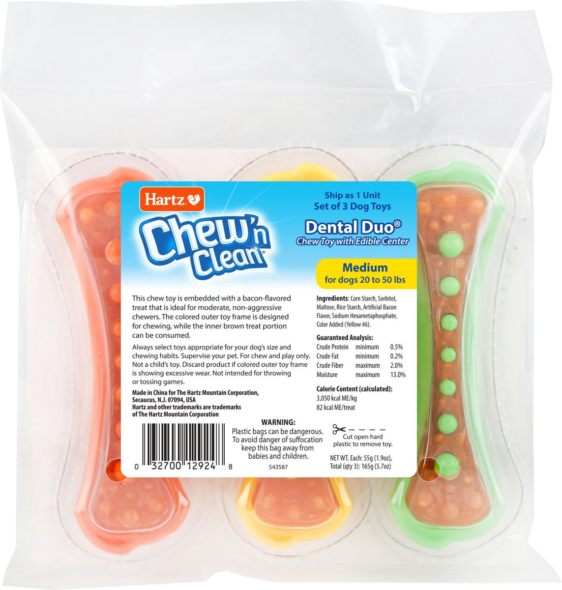 HARTZ Chew 'n Clean Dental Duo Dog Treat & Chew Toy, Medium, Color