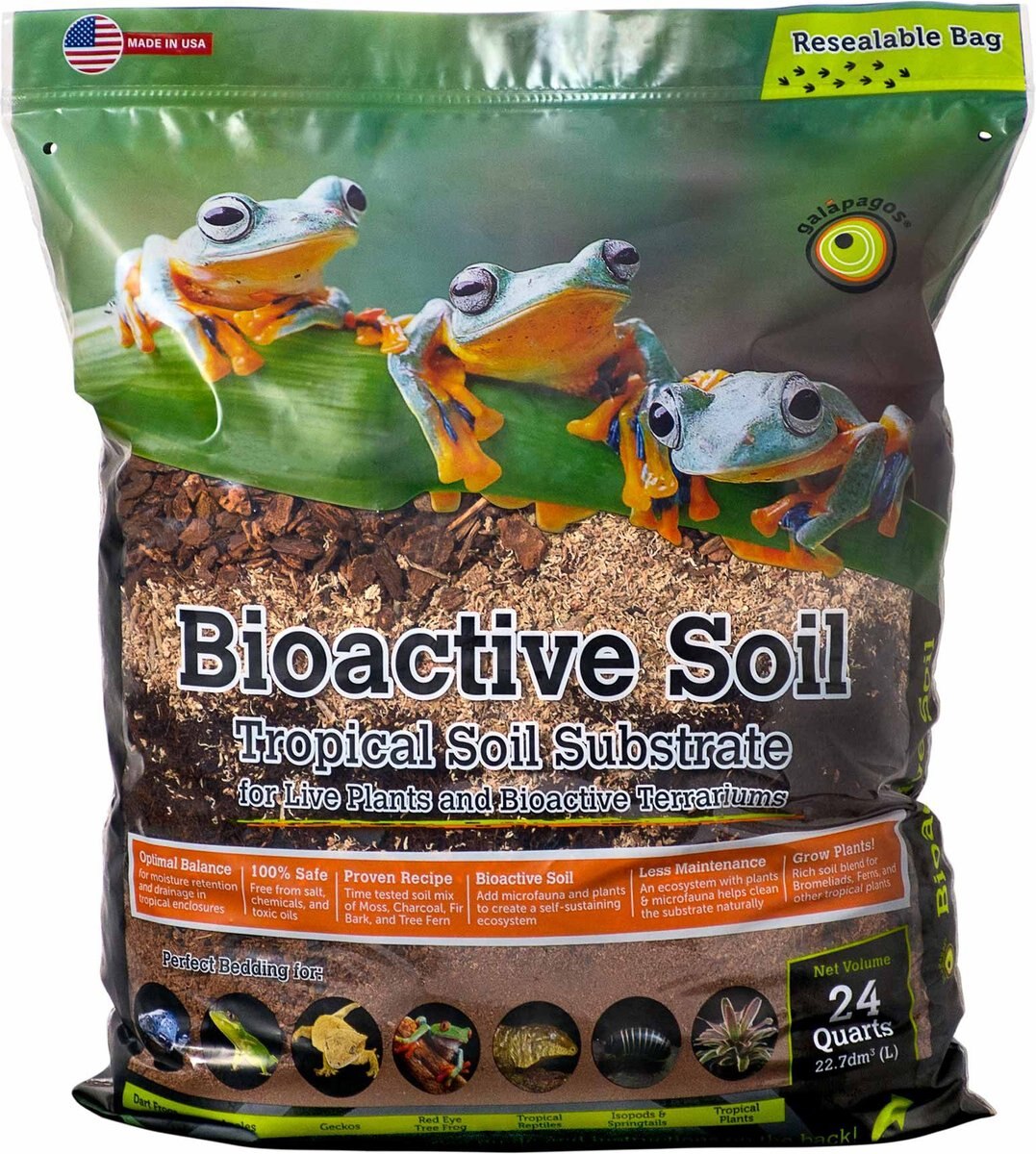 GALAPAGOS Bioactive Soil Tropical Soil Substrate Reptile Bedding, 24qt