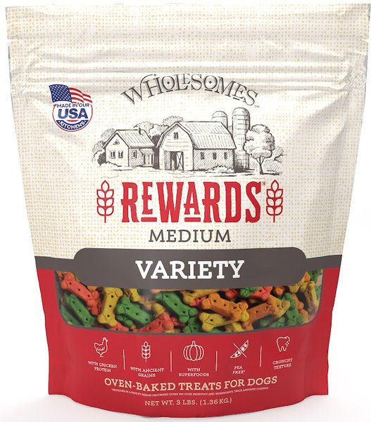 Wholesomes Medium Variety Biscuit Dog Treats, 3-lb bag slide 1 of 2