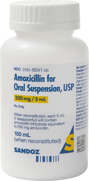 Amoxicillin (Generic) Suspension, 250-mg/5-mL, 150-mL slide 1 of 1