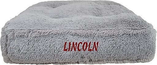 Bessie + Barnie Personalized Luxury Extra Plush Faux Fur Rectangle Cat & Dog Bed, Grey, X-Large