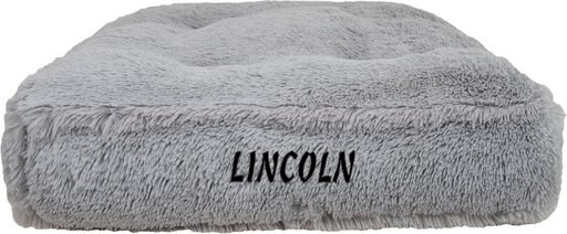 Bessie + Barnie Personalized Luxury Extra Plush Faux Fur Rectangle Cat & Dog Bed, Grey, X-Large