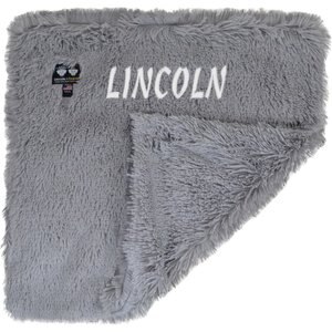 Bessie + Barnie Personalized Ultra Plush Faux Fur Cat & Dog Reversible Blanket, Serenity Grey, X-Small