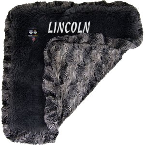 Bessie + Barnie Personalized Ultra Plush Faux Fur Cat & Dog Reversible Blanket, Grey, X-Small