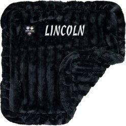 Bessie + Barnie Personalized Ultra Plush Faux Fur Cat & Dog Reversible Blanket, Black, X-Small