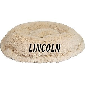Bessie + Barnie Personalized Ultra Plush Luxury Shag Deluxe Cat & Dog Lily Pod Bed, X-Small, Beige