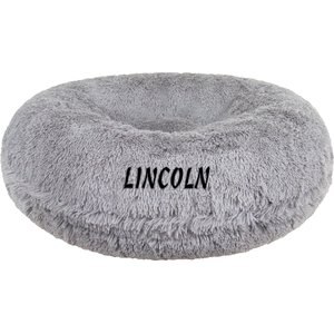 Bessie + Barnie Personalized Signature Luxury Extra Plush Faux Fur Bagel Cat & Dog Bed, Siberian Grey, Small