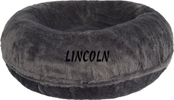 Bessie + Barnie Personalized Signature Luxury Extra Plush Faux Fur Bagel Cat & Dog Bed, Grey, X-Large slide 1 of 8
