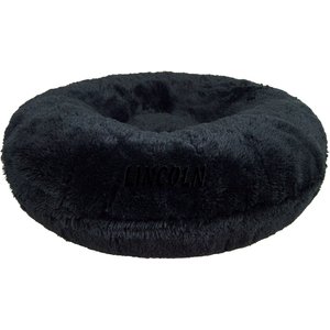 Bessie + Barnie Personalized Signature Luxury Extra Plush Faux Fur Bagel Cat & Dog Bed, Black, X-Large