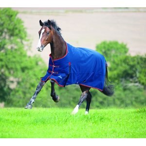 Shires Equestrian Products Highlander Plus TU Horse Blanket, Navy & Burgundy, 81-in
