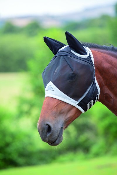 Shires Equestrian Products Fine Mesh Horse Fly Mask with Ears, Black, Cob slide 1 of 3