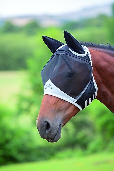 Shires Equestrian Products Fine Mesh Horse Fly Mask with Ears, Black, Full  slide 1 of 3