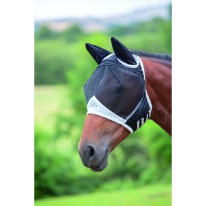 Shires Equestrian Products Fine Mesh Horse Fly Mask with Ears, Black, X-Large Full