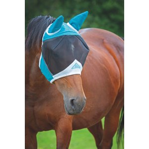 Shires Equestrian Products Fine Mesh Horse Fly Mask with Ears, Teal, Cob